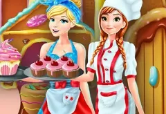 Princess Games, Anna and Cinderella at the Cupcakes Factory, Games-kids.com