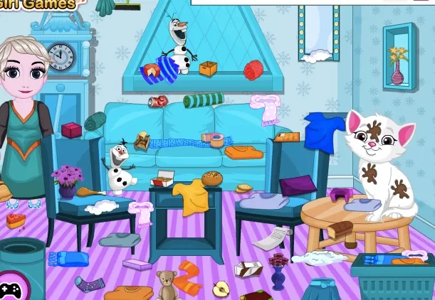 Frozen  Games, Elsa Cat and Room Cleaning, Games-kids.com