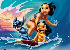 Puzzle Games, Stitch and Nani and Lilo Surfing Puzzle, Games-kids.com